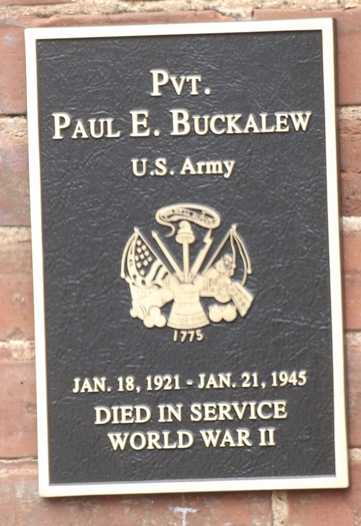 PVT. PAUL E. BUCKALEW WAR MEMORIAL PLAQUE
