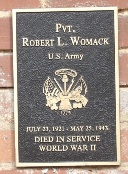 PVT. ROBERT L. WOMACK WAR MEMORIAL PLAQUE
