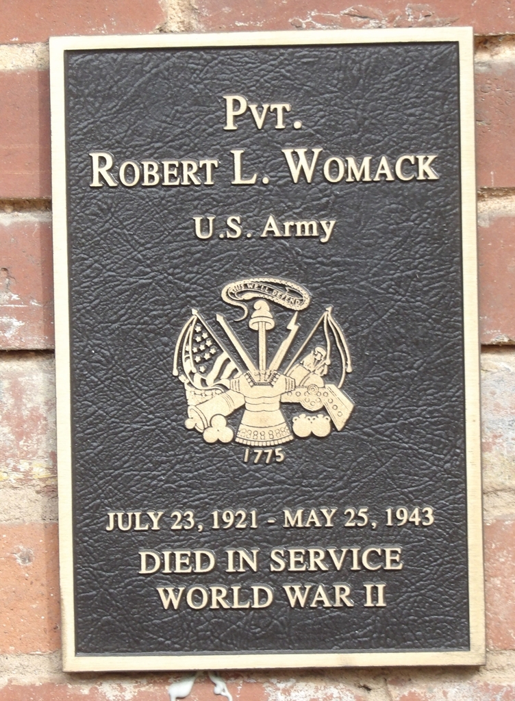 PVT. ROBERT L. WOMACK WAR MEMORIAL PLAQUE