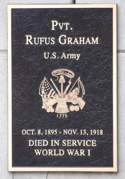 PVT. RUFUS GRAHAM WAR MEMORIAL PLAQUE