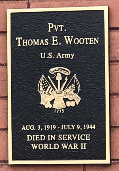 PVT. THOMAS E. WOOTEN WAR MEMORIAL PLAQUE