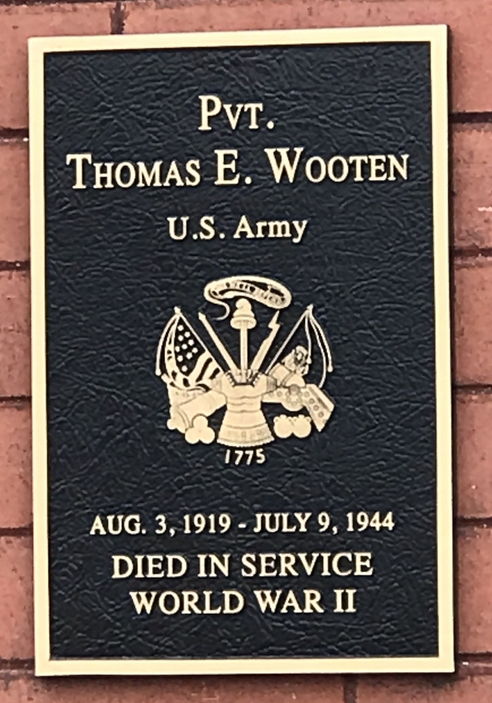 PVT. THOMAS E. WOOTEN WAR MEMORIAL PLAQUE