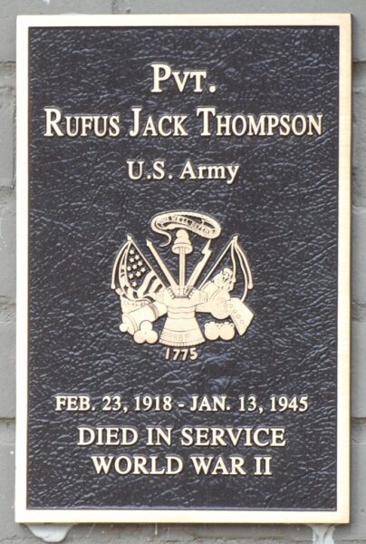 PVT. RUFUS JACK THOMPSON WAR MEMORIAL PLAQUE