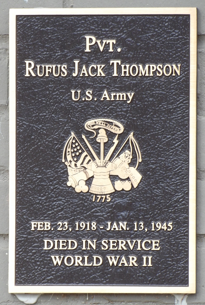 PVT. RUFUS JACK THOMPSON WAR MEMORIAL PLAQUE