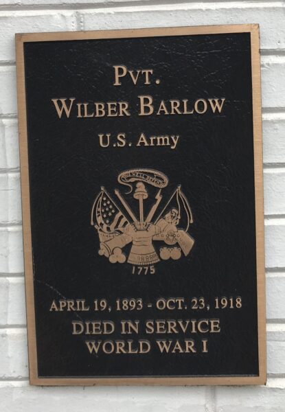 PVT. WILBER BARLOW WAR MEMORIAL PLAQUE