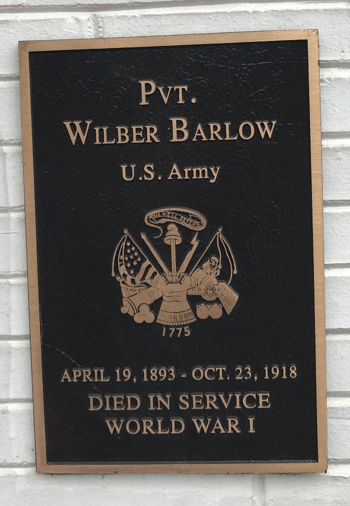 PVT. WILBER BARLOW WAR MEMORIAL PLAQUE