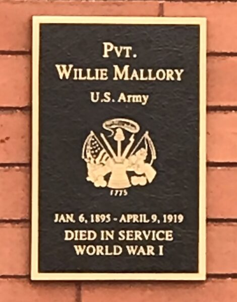 PVT. WILLIE MALLORY WAR MEMORIAL PLAQUE