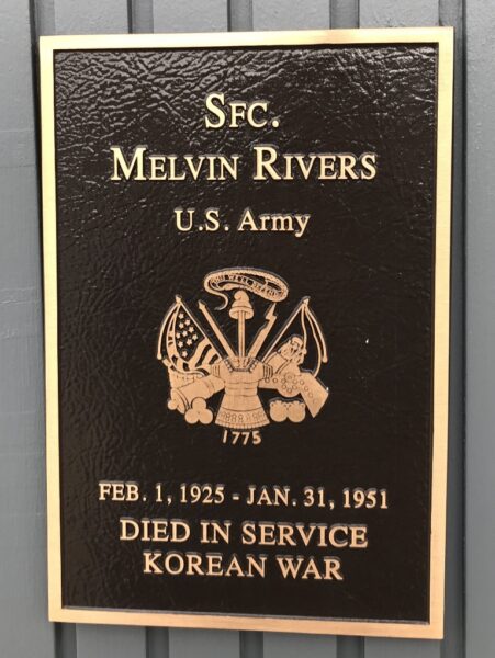 SFC. MELVIN RIVERS WAR MEMORIAL PLAQUE