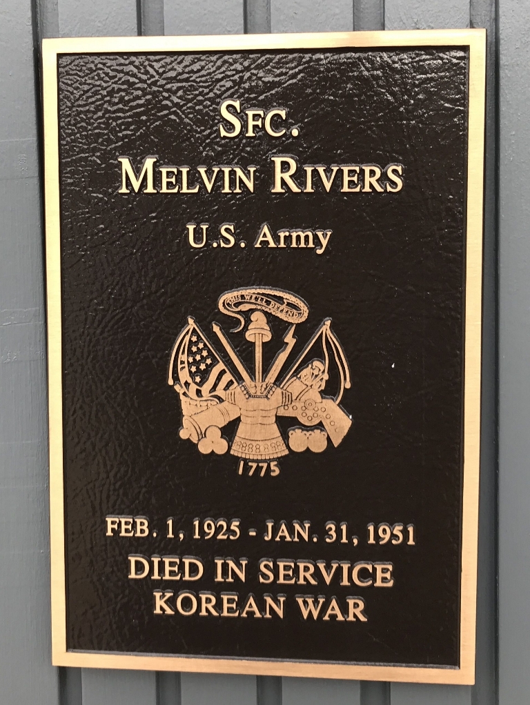 SFC. MELVIN RIVERS WAR MEMORIAL PLAQUE