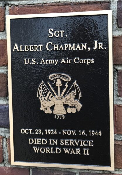 SGT. ALBERT CHAPMAN, JR. WAR MEMORIAL  PLAQUE
