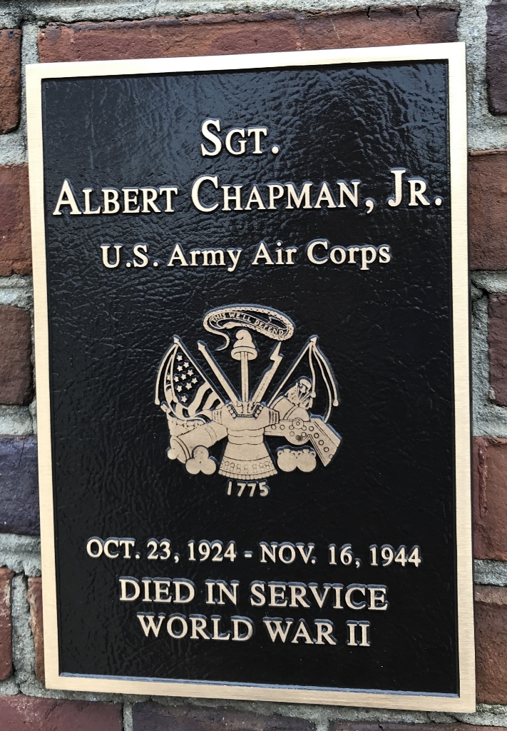 SGT. ALBERT CHAPMAN, JR. WAR MEMORIAL  PLAQUE