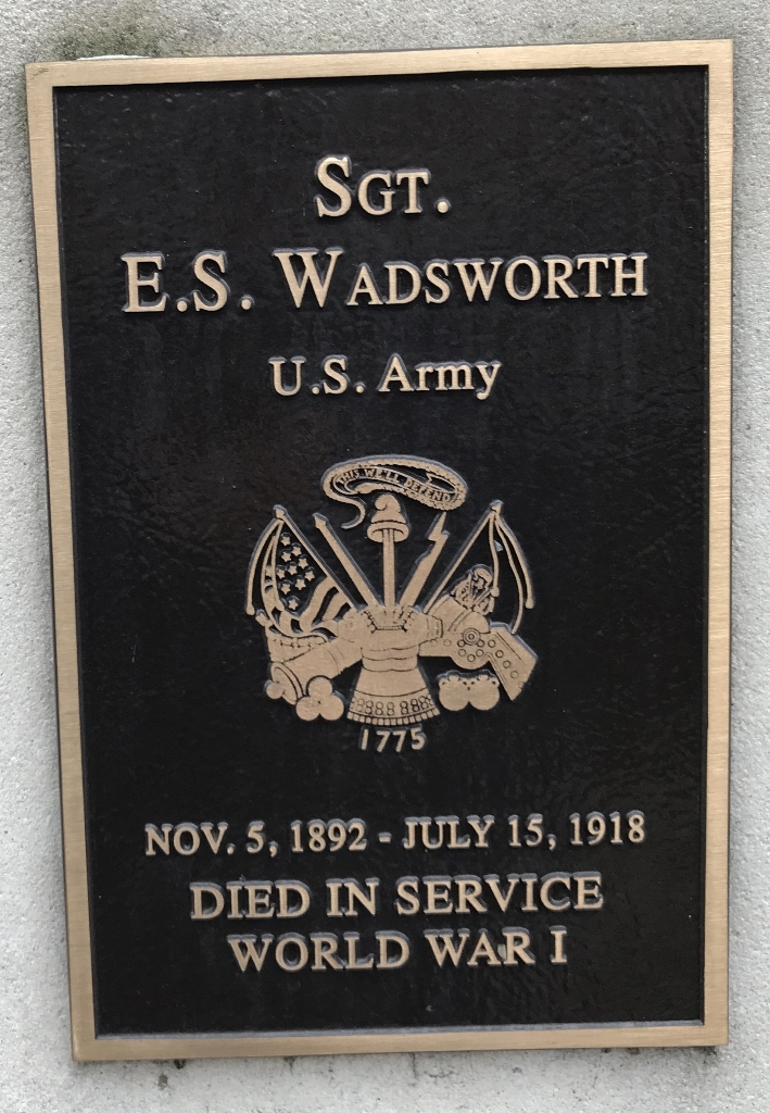 SGT. E.S. WADSWORTH WAR MEMORIAL PLAQUE