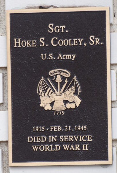 SGT. HOKE S. COOLEY, SR. WAR MEMORIAL PLAQUE