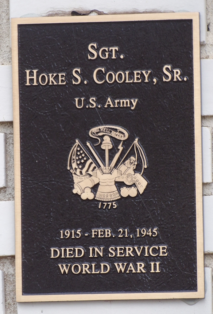 SGT. HOKE S. COOLEY, SR. WAR MEMORIAL PLAQUE