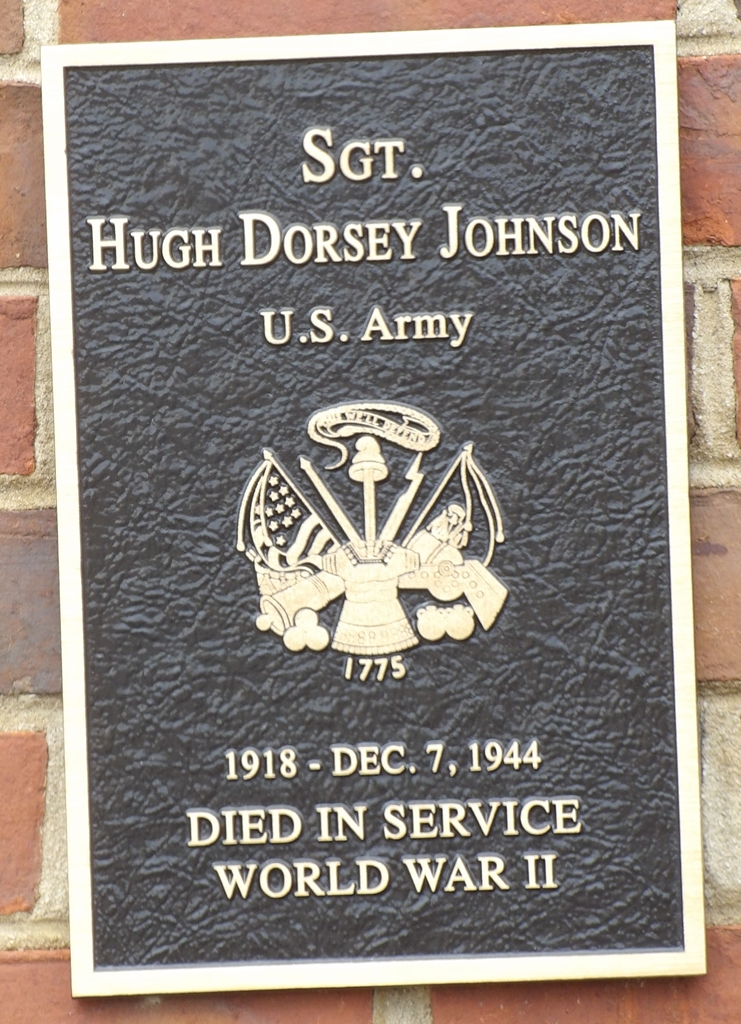 SGT. HUGH DORSEY JOHNSON WAR MEMORIAL PLAQUE
