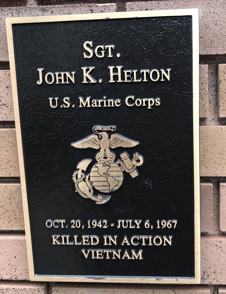 SGT. JOHN K. HELTON WAR MEMORIAL PLAQUE