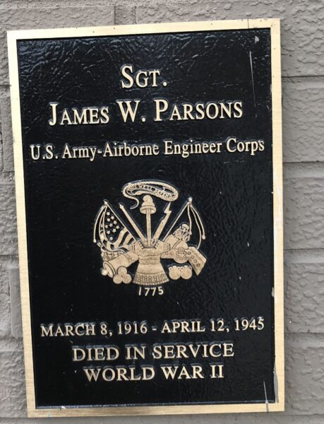 SGT. JAMES W. PARSONS WAR MEMORIAL PLAQUE