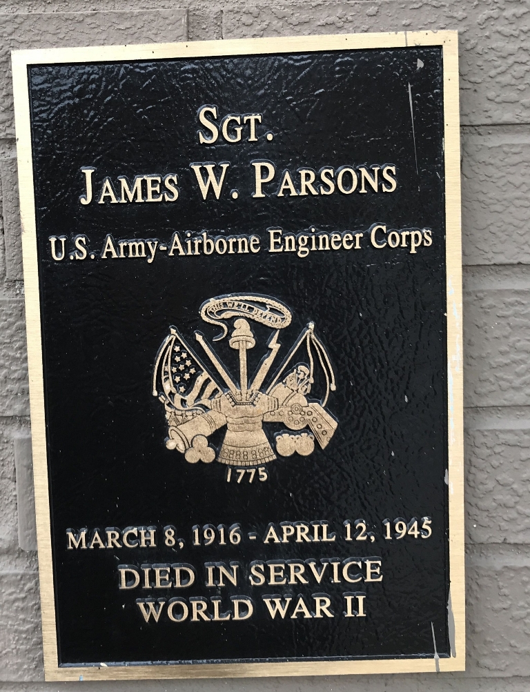 SGT. JAMES W. PARSONS WAR MEMORIAL PLAQUE