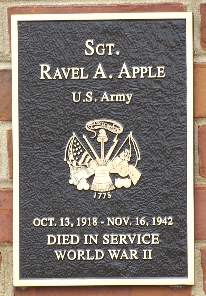 SGT. RAVEL A. APPLE WAR MEMORIAL PLAQUE