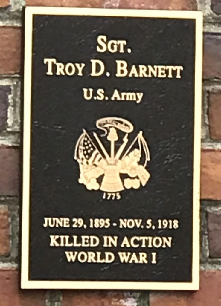 SGT. TROY D. BARNETT WAR MEMORIAL PLAQUE