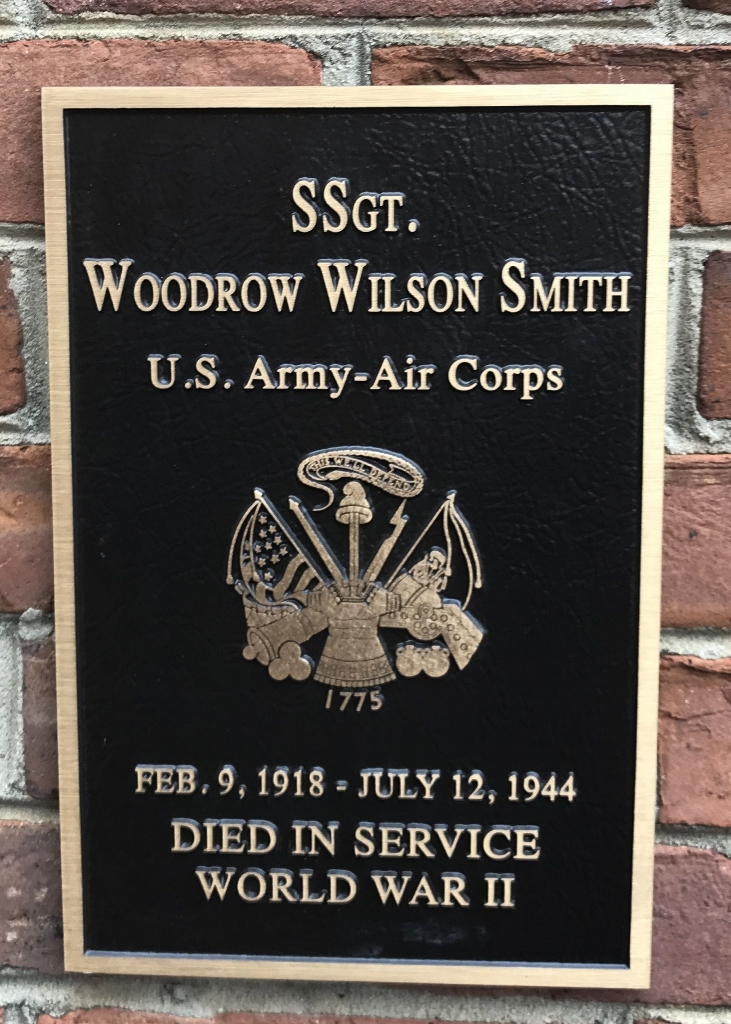 SSGT. WOODROW WILSON SMITH WAR MEMORIAL PLAQUE
