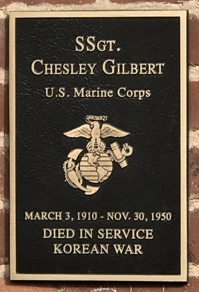 SSGT. CHESLEY GILBERT WAR MEMORIAL PLAQUE