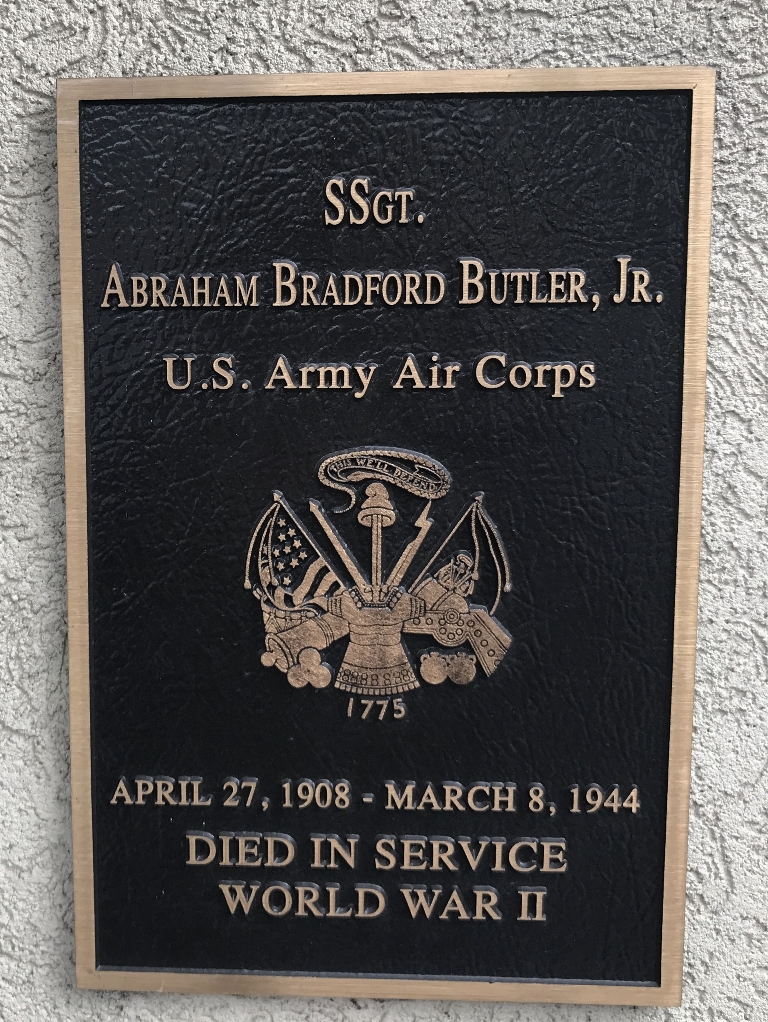 SSGT. ABRAHAM BRADFORD BUTLER, JR. WAR MEMORIAL PLAQUE