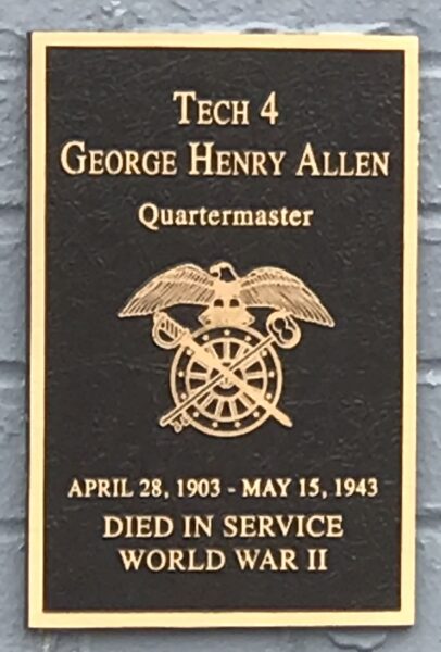 TECH 4 GEORGE HENRY ALLEN WAR MEMORIAL PLAQUE