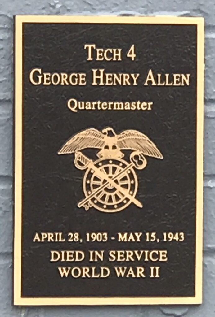 TECH 4 GEORGE HENRY ALLEN WAR MEMORIAL PLAQUE