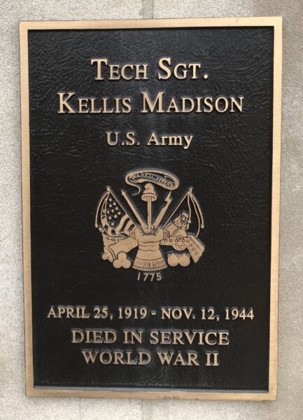 TECH SGT. KELLIS MADISON WAR MEMORIAL PLAQUE