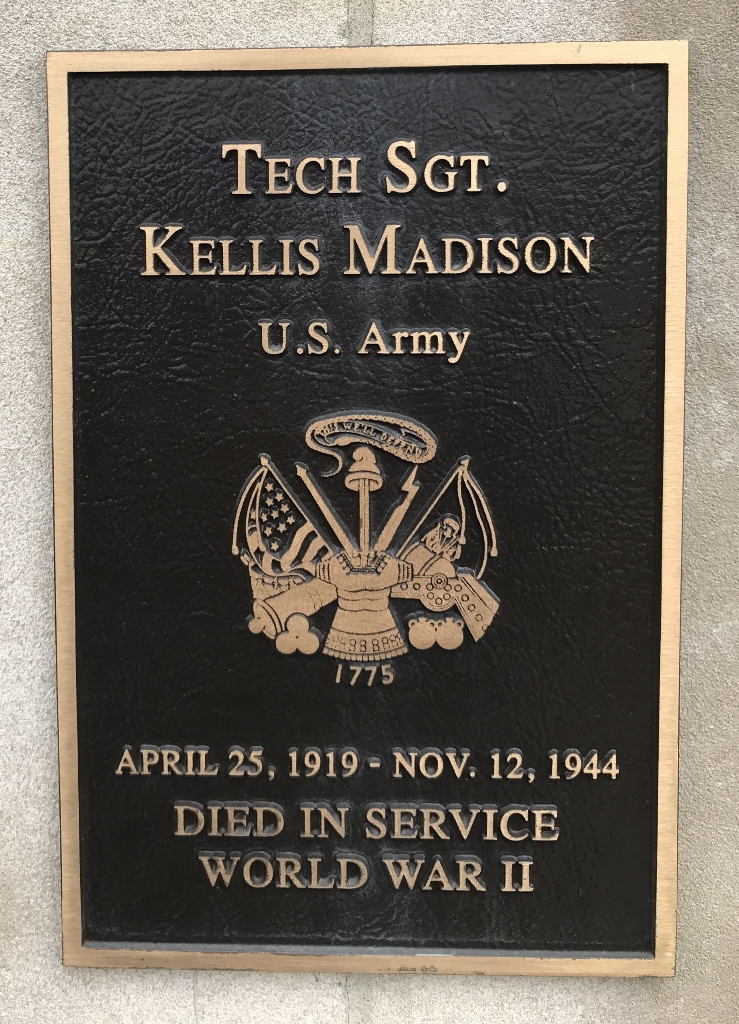TECH SGT. KELLIS MADISON WAR MEMORIAL PLAQUE