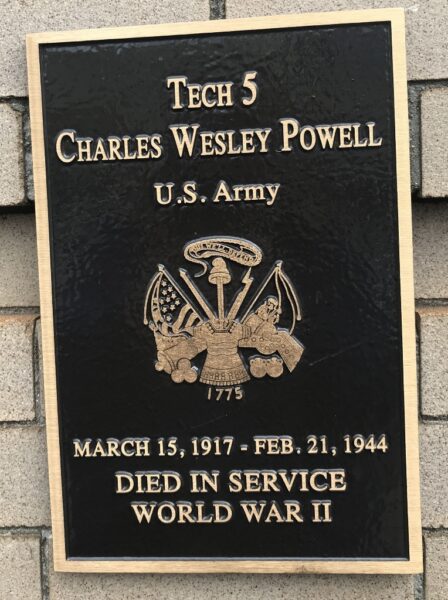 TECH 5 CHARLES WESLEY POWELL WAR MEMORIAL PLAQUE