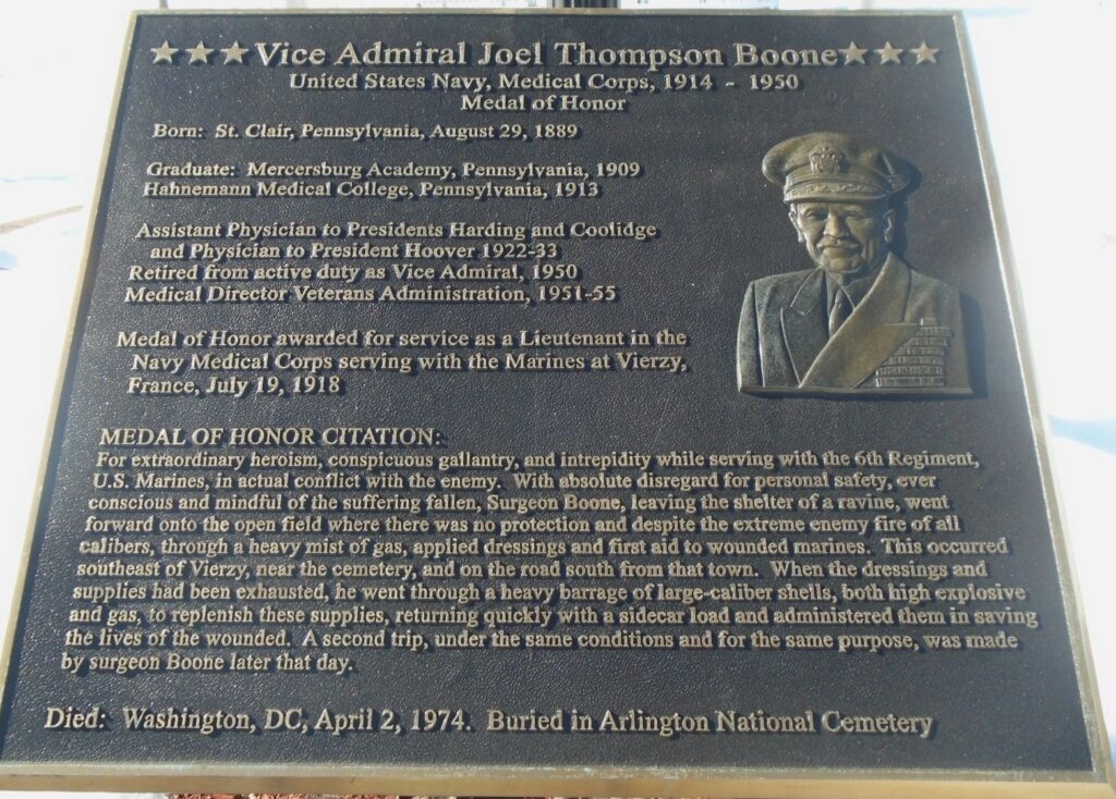 VICE ADMIRAL JOEL THOMPSON BOONE MEDAL OF HONOR WAR MEMORIAL