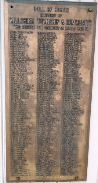 CITIZENS OF WILLSHIRE TOWNSHIP WORLD WAR II MEMORIAL PLAQUE