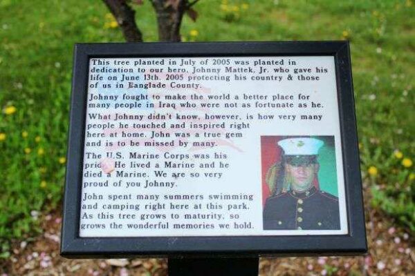LANCE CPL. JOHN J. MATTEK JR. MEMORIAL TREE PLAQUE