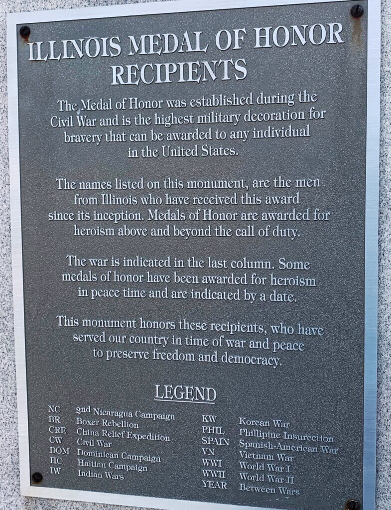 ILLINOIS MEDAL OF HONOR RECIPIENTS WAR MEMORIAL PLAQUE A