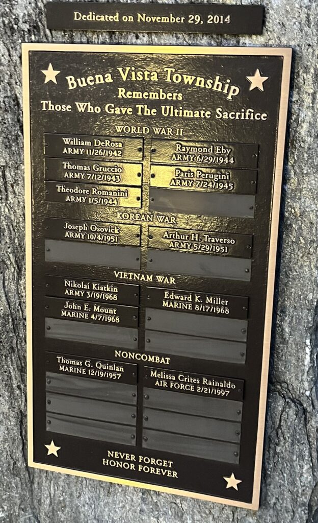 BUENA VISTA TOWNSHIP ULTIMATE SACRIFICE MEMORIAL PLAQUE