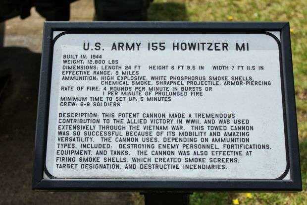 U.S. ARMY 155 HOWITZER M1 MEMORIAL CANNON PLAQUE