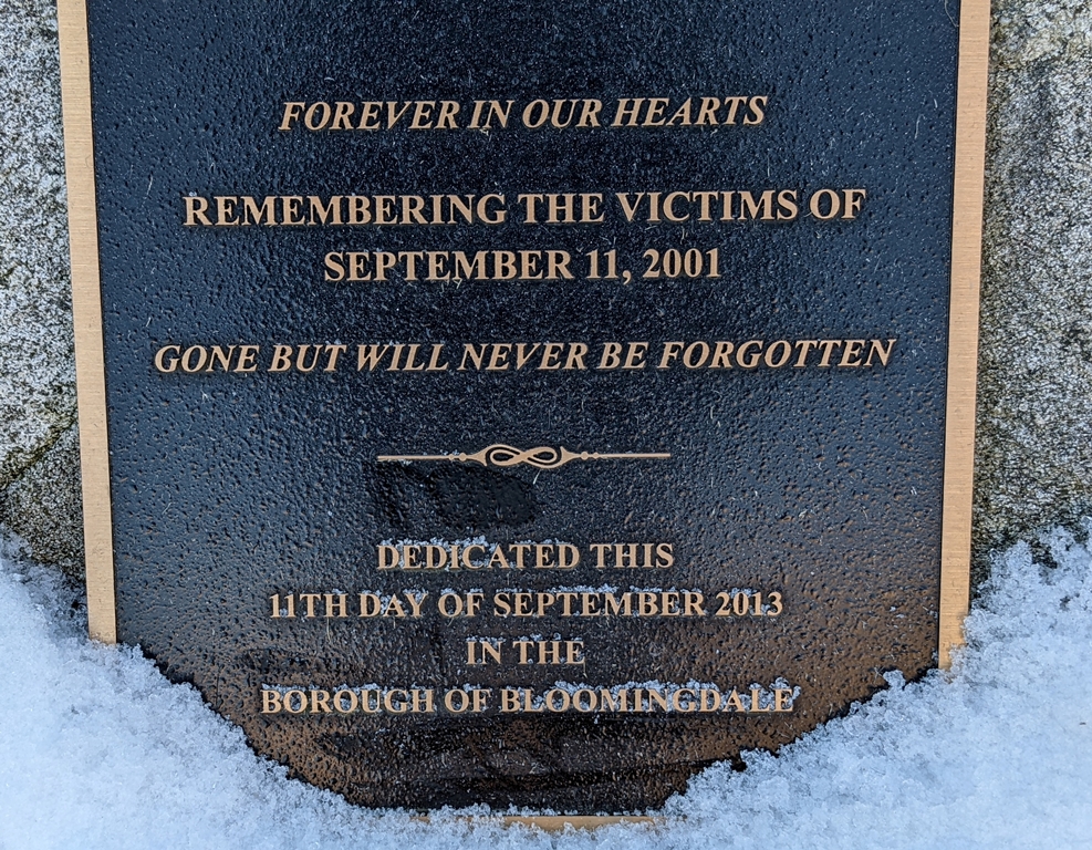 BOROUGH OF BLOOMINGDALE SEPTEMBER 11, 2001 MEMORIAL PLAQUE