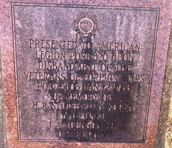 AMERICAN LEGION POST 320 WAR MEMORIAL CANNON PLAQUE