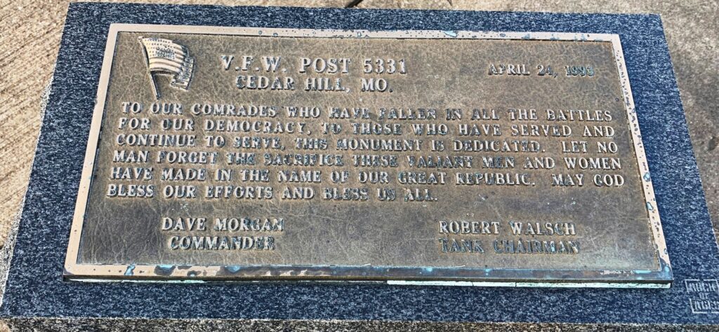 V.F.W. POST 5331 WAR MEMORIAL TANK PLAQUE