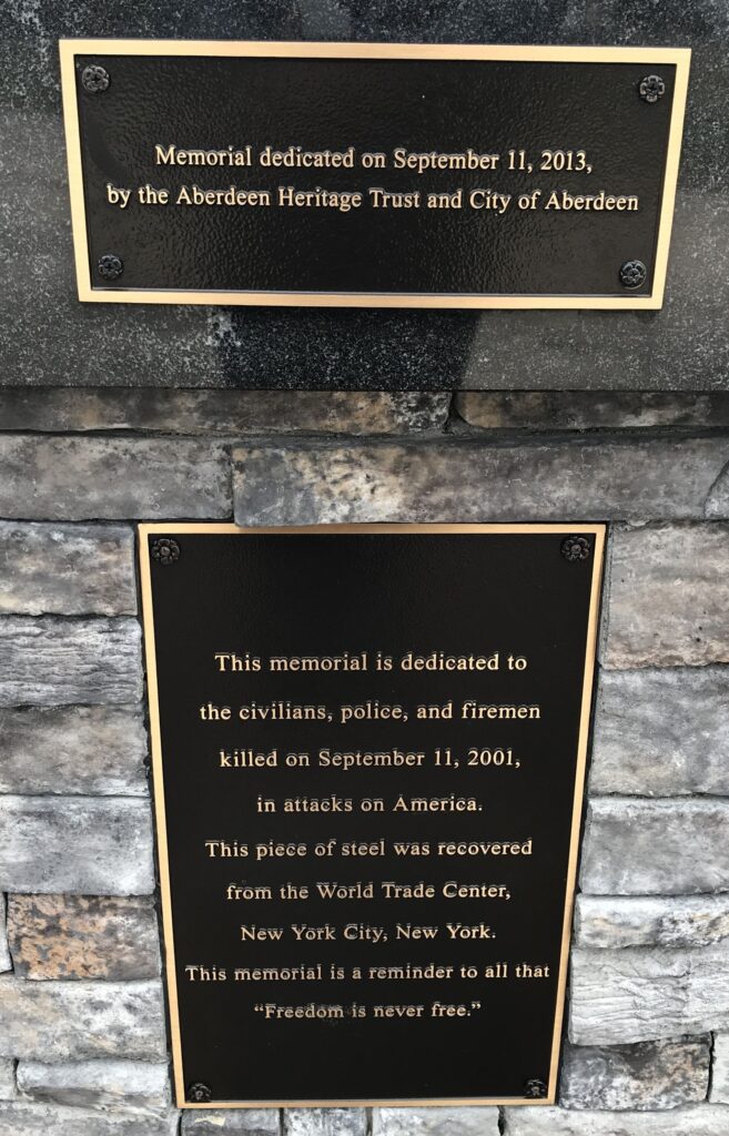 CITY OF ABERDEEN SEPTEMBER 11, 2001 MEMORIAL PLAQUES