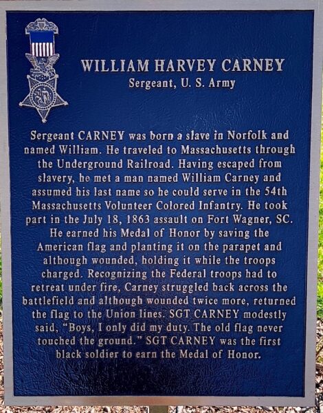 WILLIAM HARVEY CARNEY MEDAL OF HONOR WAR MEMORIAL PLAQUE