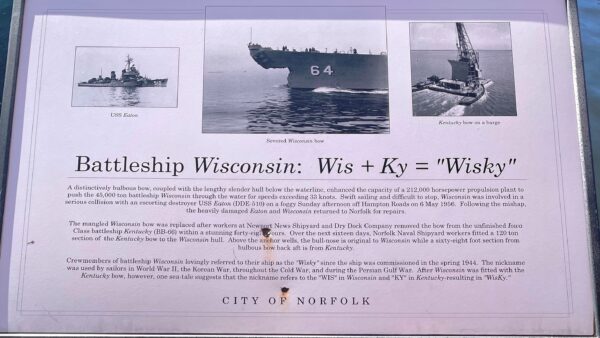 BATTLESHIP WISCONSIN: WIS+KY=”WISKY” MEMORIAL PLAQUE