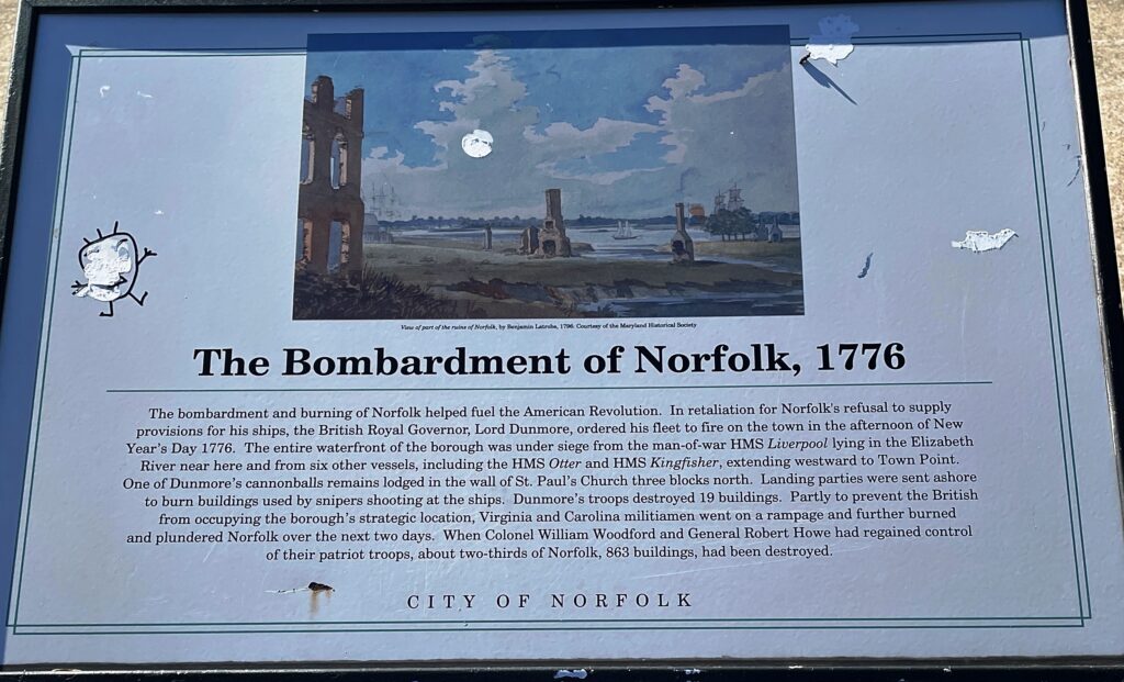 THE BOMBARDMENT OF NORFOLK, 1776 MEMORIAL PANEL