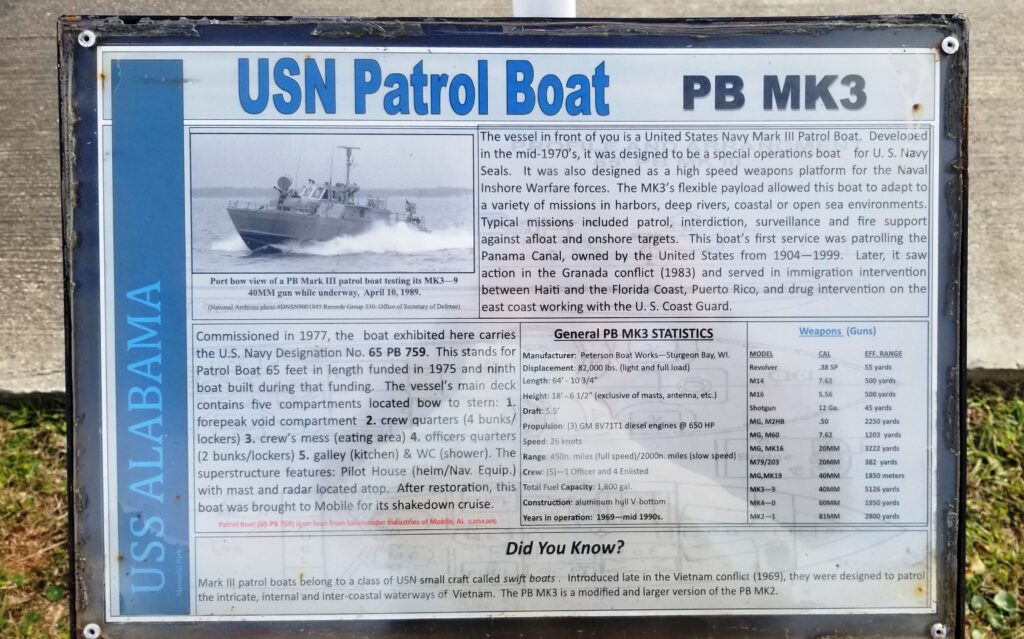 USS ALABAMA USN PATROL BOAT PB MK3 MEMORIAL PLAQUE