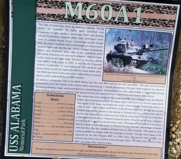 USS ALABAMA MEMORIAL PARK M60A1 TANK MEMORIAL PLAQUE
