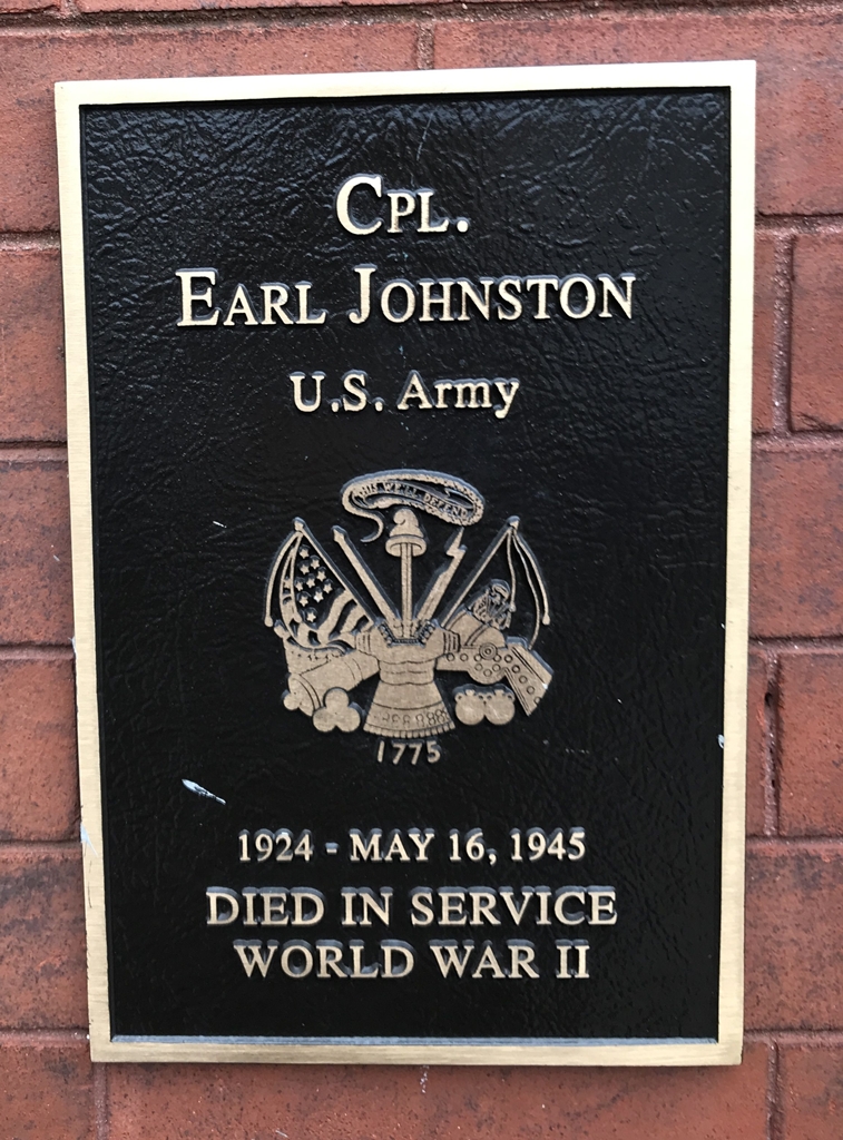 CPL. EARL JOHNSTON WAR MEMORIAL PLAQUE