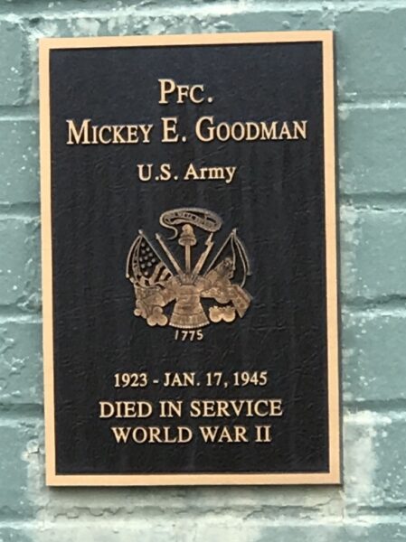PFC. MICKEY E. GOODMAN WAR MEMORIAL PLAQUE