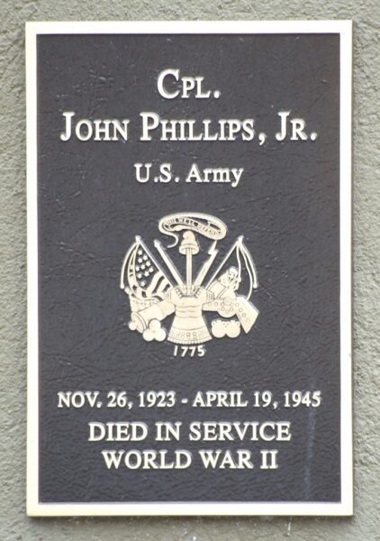 CPL. JOHN PHILLIPS, JR. WAR MEMORIAL PLAQUE